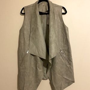 Open Front Draped Collar Faux Leather Vest